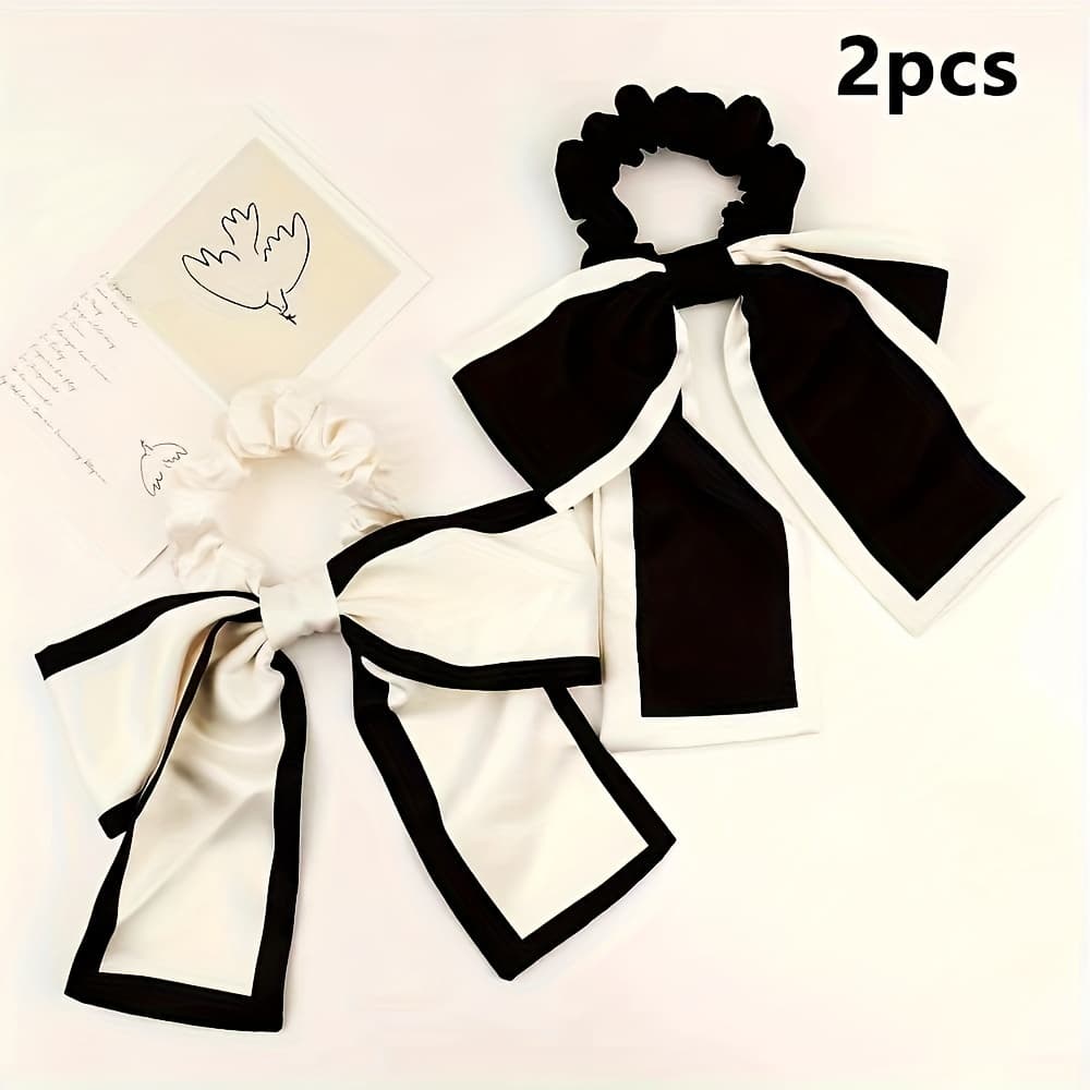 TEMU A Set Of 2 Elegant Satin Bow Hair Ties With Flowing Ribbons, Perfect For Ponytails And Buns, Suitable For Everyday Wear And Parties