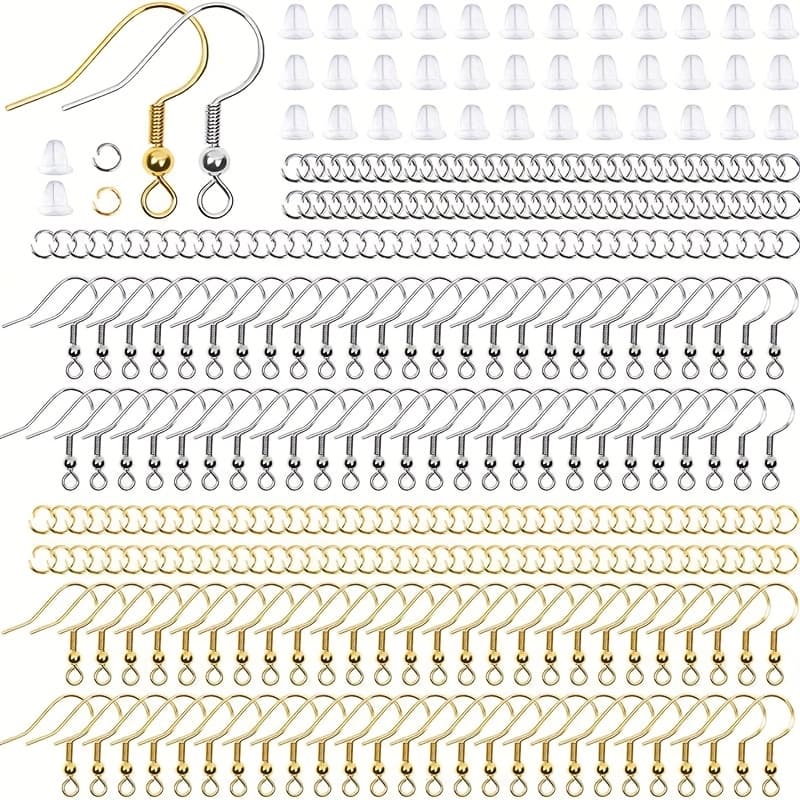TEMU 600pcs Hypoallergenic Earring Hooks, Earring Making Kit With Hypoallergenic Earring Hooks, Jump Rings And Clear Rubber Earring Backs For Making (silvery And Golden)