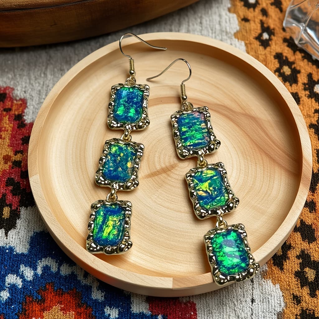 TEMU 1pc Vintage Style Color Ab Resin Inlaid Long Women's Earrings / Essential Daily Wear Accessory