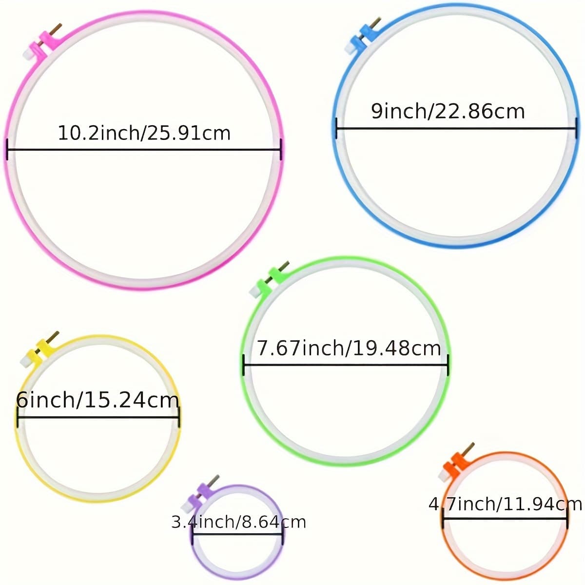 TEMU 6pcs Plastic Embroidery Hoops, 3.4" To 10.2" Round Stitch Frames For Sewing And Crafts