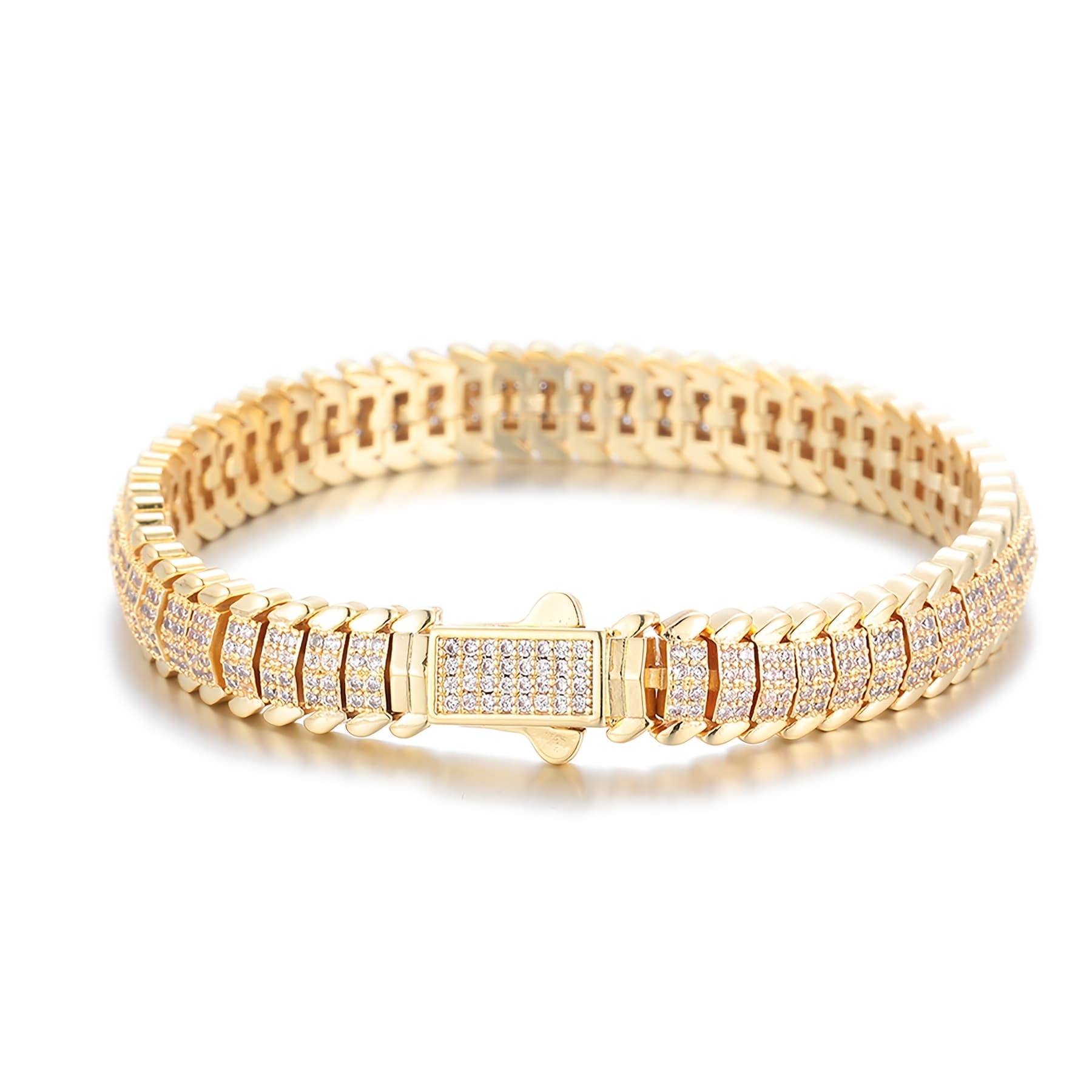 TEMU 1pc 9mm Snake Bone Polygonal Hip Hop Bracelet - Golden-tone With Sparkling Synthetic Stones, Unisex For Christmas, Valentine's Day, Birthdays & Anniversaries, Style, Highquality Finish