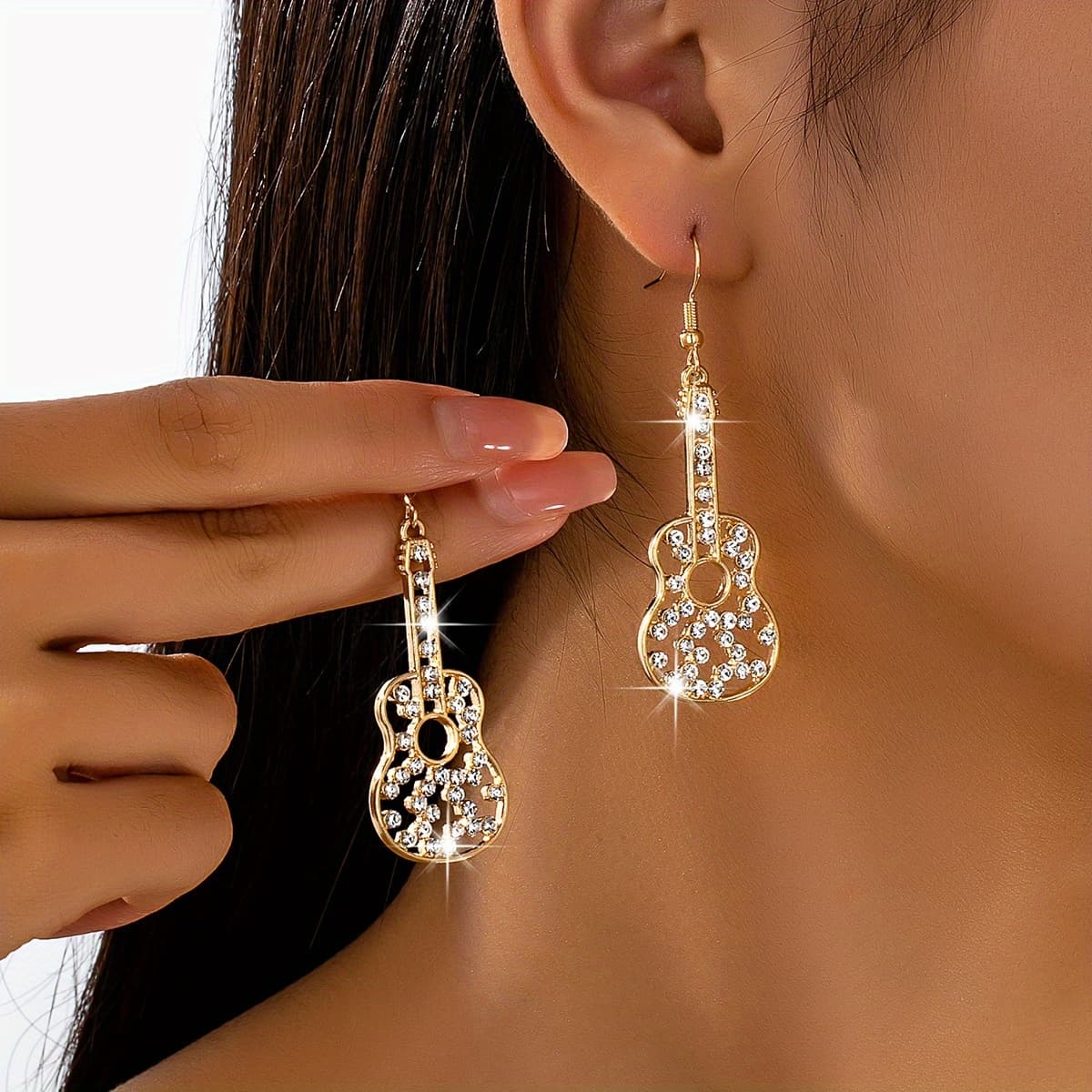 TEMU Pair Of All-match Luxurious Guitar Hollow Ear Drop