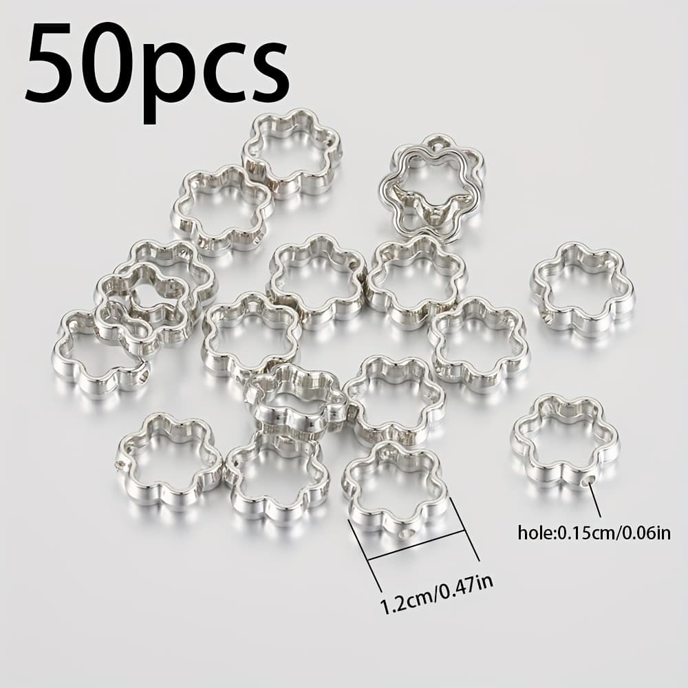 TEMU A Pack Of 50 Hollowed-out Small Flower Double-hole Beads From Ccb For Making And Decorating Homemade Accessories Wholesale.