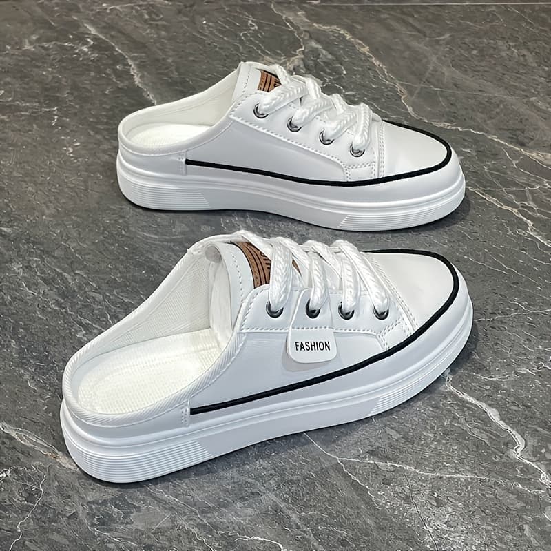 TEMU Women's Round-toe Flat Slip-on Shoes, Versatile Lace-up Casual Sneakers With Breathable Material, Suitable For . -on Design, Women Daily Casual Shoes, From Local Warehouse., Women Shoes
