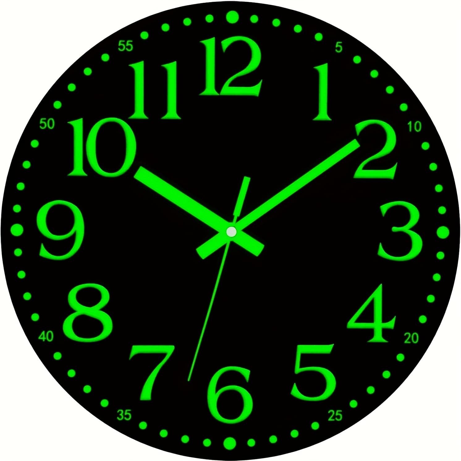 TEMU 12 Inch -the-dark Wall Clock With Neon Numbers & Hands - Silent Non-ticking Quartz Movement, Flat , Battery-powered (aa Not Included) - Modern Minimalist Face With For Bedroom, Living Room