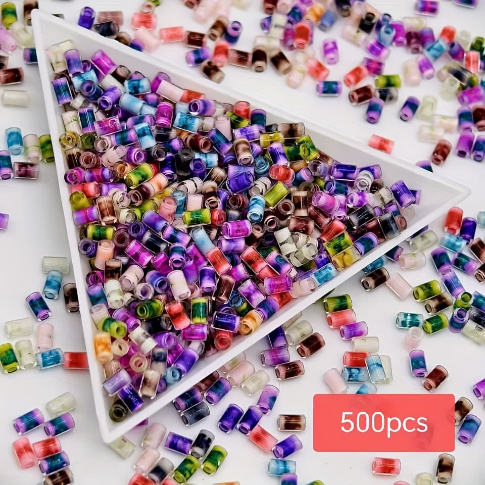 TEMU 500pcs Ink Painting Tube Glass Beads Diameter 2*4mm Glass Tube Beads Bohemian Style Women's Jewelry Making Bracelet Necklace Earrings Personalized Making