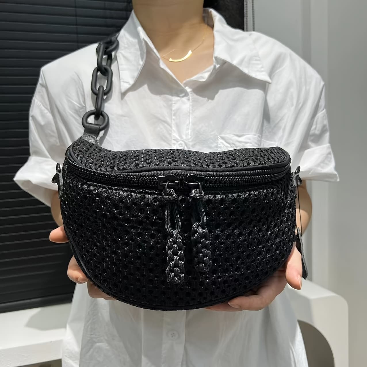TEMU Women's Lightweight Nylon Crossbody Chest Bag With Shoe Compartment - Detachable Strap, Zipper Closure Multi-pocket Gym Bag Suitable For,, Travel -