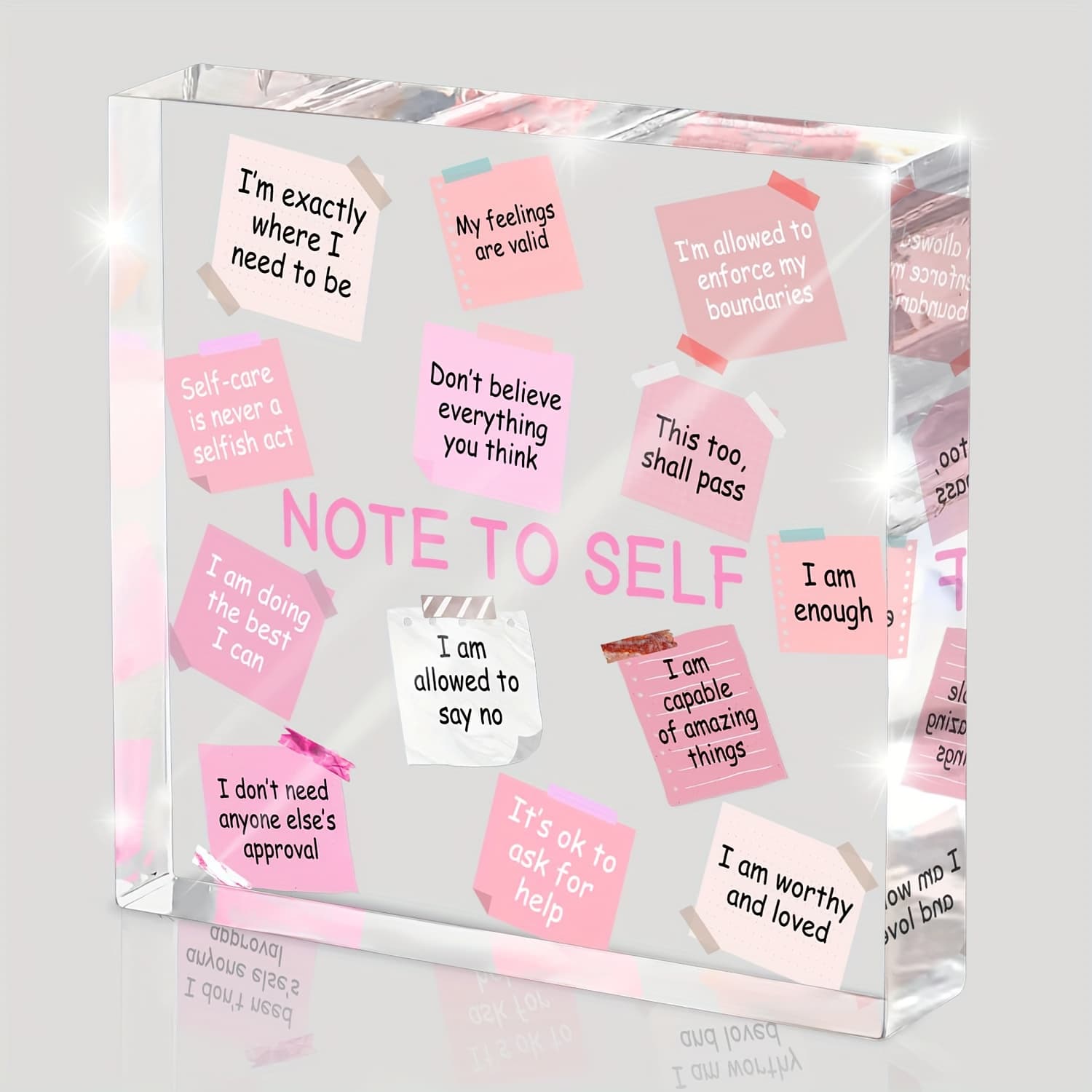 TEMU [2d Flat] [2d Flat] A Women' Inspirational Desk Decoration - A 10 X 10 Cm Pink Acrylic Note With A Built-in Slogan, An Uplifting Desk Ornament, A Gift Of Positive Affirmation For Her