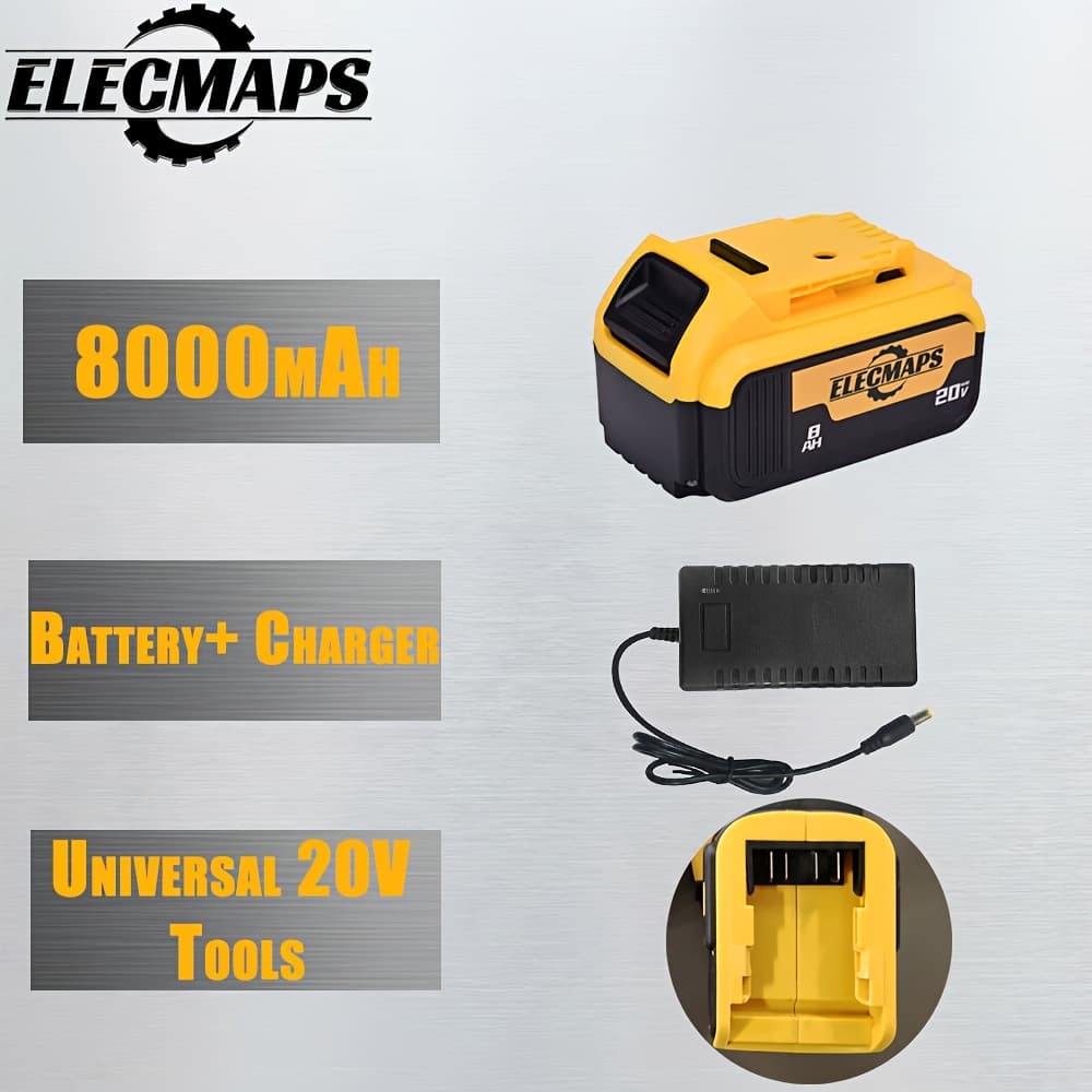 TEMU 8000mah Lithium Battery Replacement Set, For 20v , High Capacity, Durable, Optional 1 Battery 1 Charger, 2 Batteries 2 Or 4 Batteries 4 , For 20v Cordless Tools, Perfect Gift Idea For Men