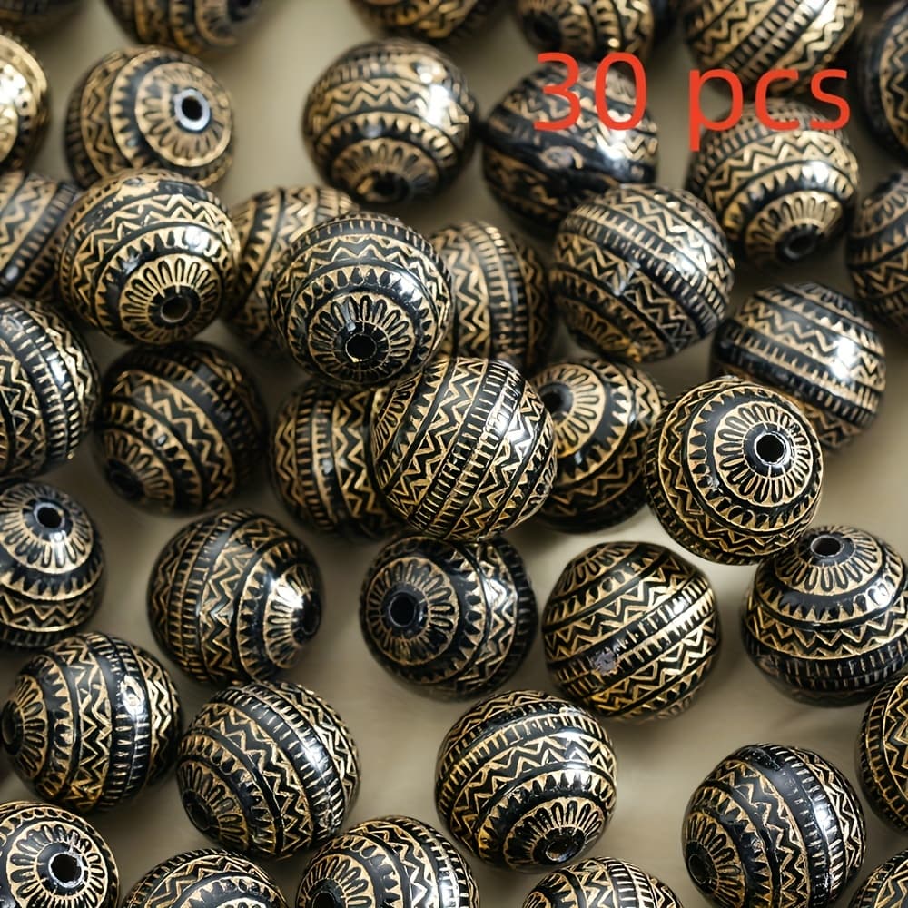TEMU Retro Baroque Style Acrylic Beads 11.5mm, Pack Of 30, Suitable For Jewelry, Keychains, Bracelets, Necklaces, Mobile Phone Pendants And Handbag Decorations