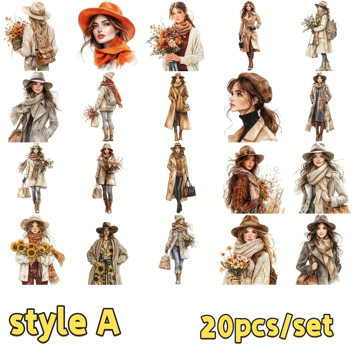 TEMU 2d Flat 20pcs Set Of Autumn Women' Stickers, 2d Flat