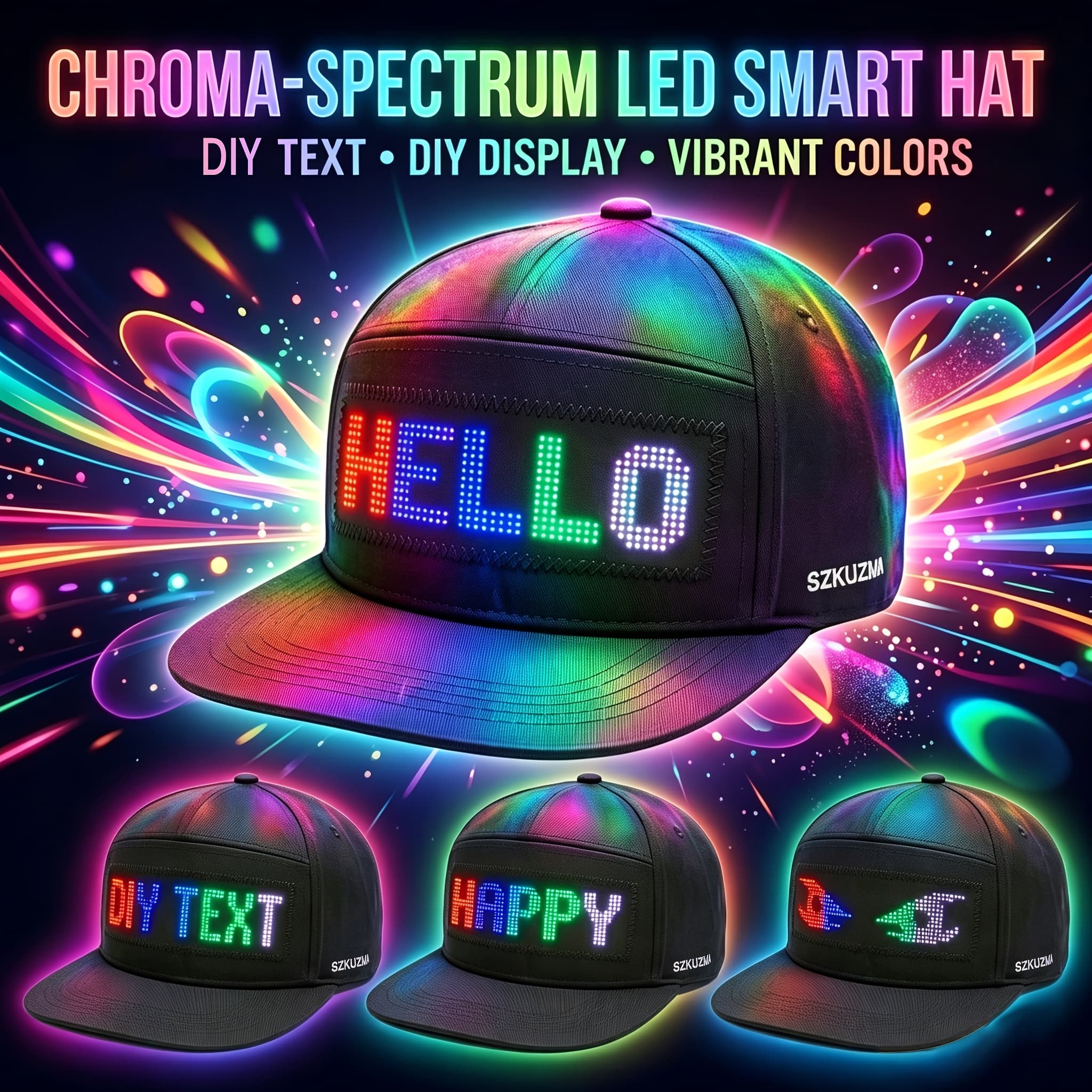 TEMU Programmable Led Light-up Hat, Scrolling Text Display , Rechargeable Baseball , 12×48 Pixel Screen, Club Hat, Festival Youth Gift, Unisex Hats, Comfortable And Adjustable