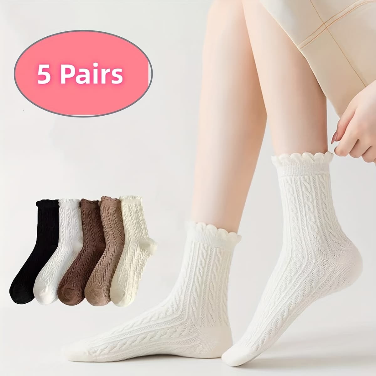 TEMU 5-pack Autumn/winter Style Fashion Lace Women's Socks, Comfortable And Versatile Mid-calf Socks