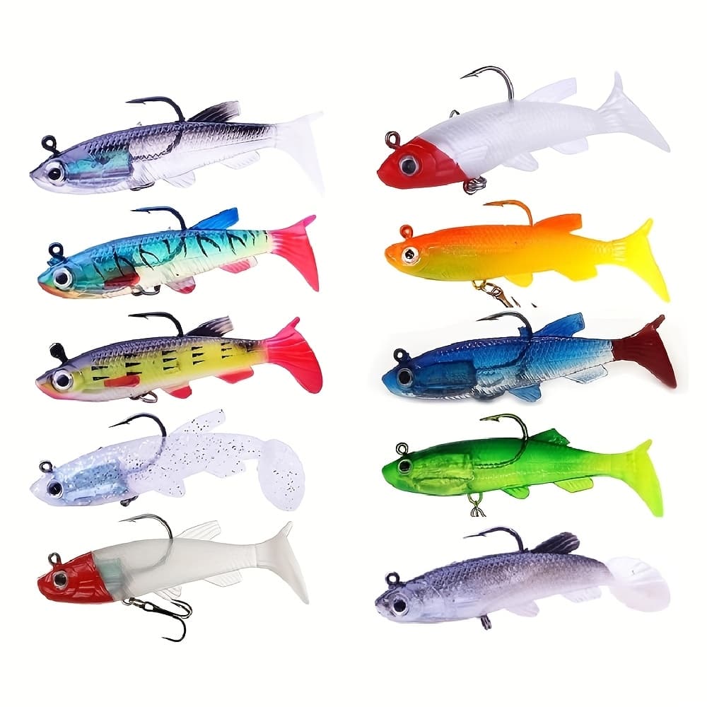 TEMU 10pcs Pvc Soft Lead Fishing Lures, Assorted Colors, Non-toxic Sink Tackle For Freshwater And Saltwater Fishing
