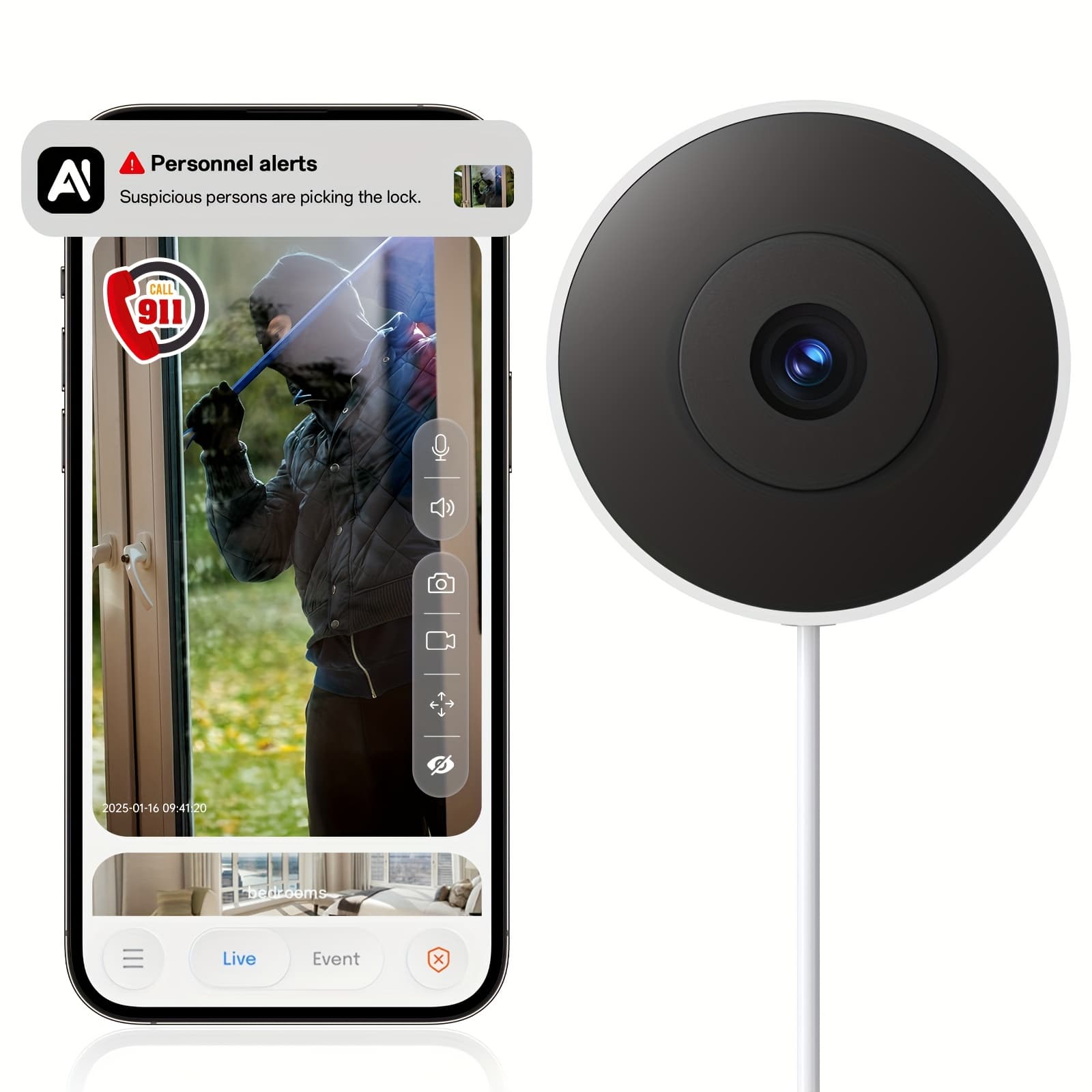 TEMU Ai Indoor Window Camera - Protect What , 5g Wifi 2k Smart Home Security Camera With Blacklight | U.s. Cloud | 911 Emergency | -min Setup, 2-way Audio, Easy