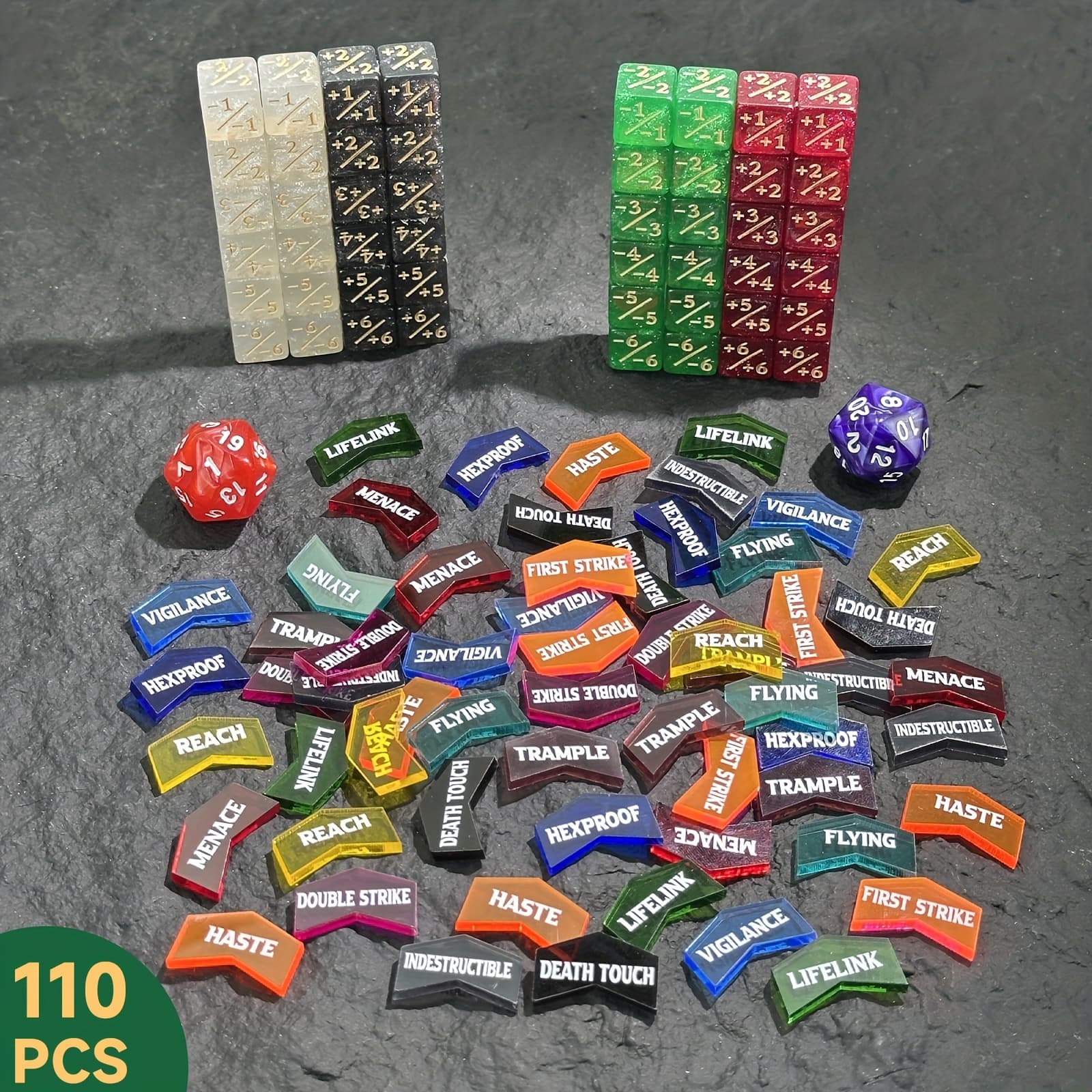 TEMU Counter Dice Set -110pcs 12mm/0.47inch 6 Sided +1/-1 Tokens Dice D20 Dices Set & M Keyword Counters Tokens For This Great Magic, Tcg, Accessories