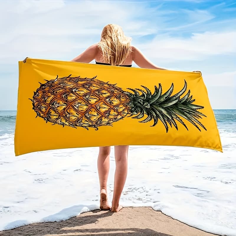 TEMU Pineapple Pattern Beach Towel | Soft, Absorbent, Quick-drying Microfiber Towel, Suitable For Yoga, Travel, Swimming, Beach, Fitness, Camping, Travel Essentials