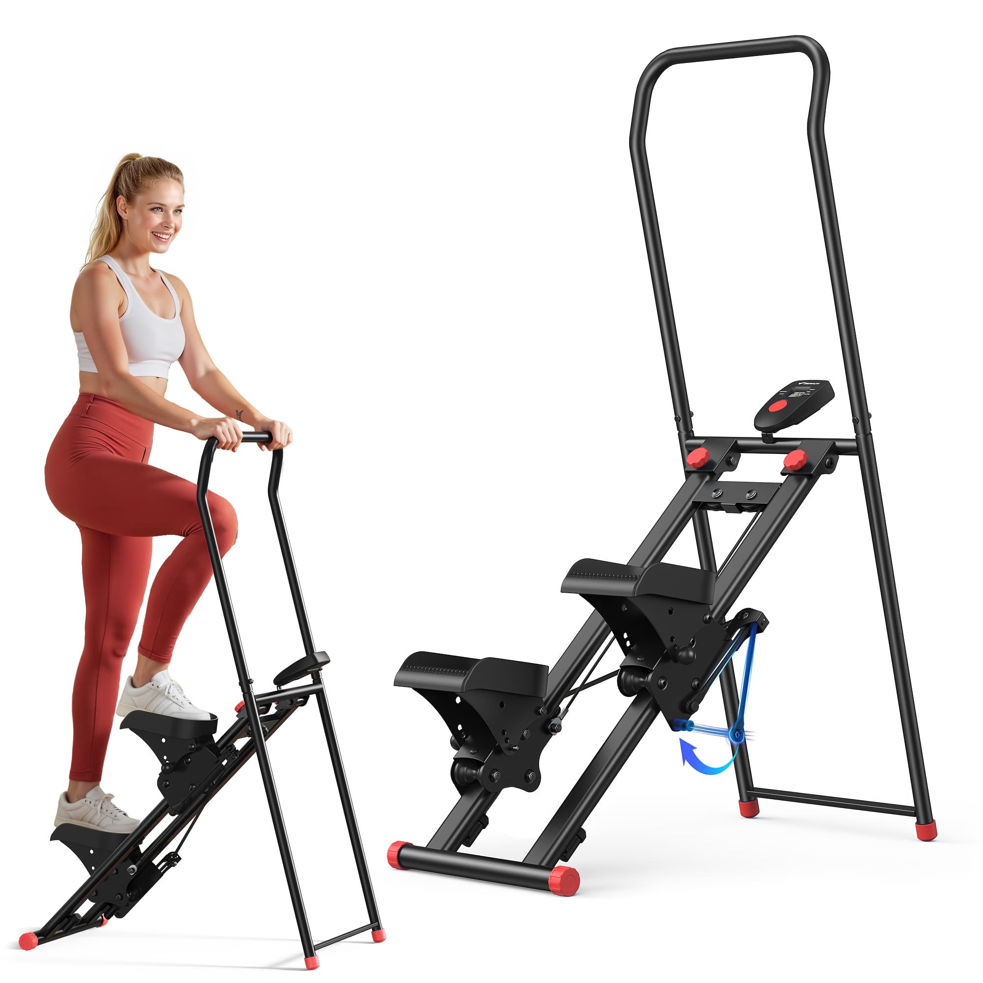 TEMU Merach Stair Stepper For Home Fitness, Vertical Climber Equipment For Total , Space-saving Folding Cardio Climber With Step Range, Handlebars And Foot Pedals, Without Battery