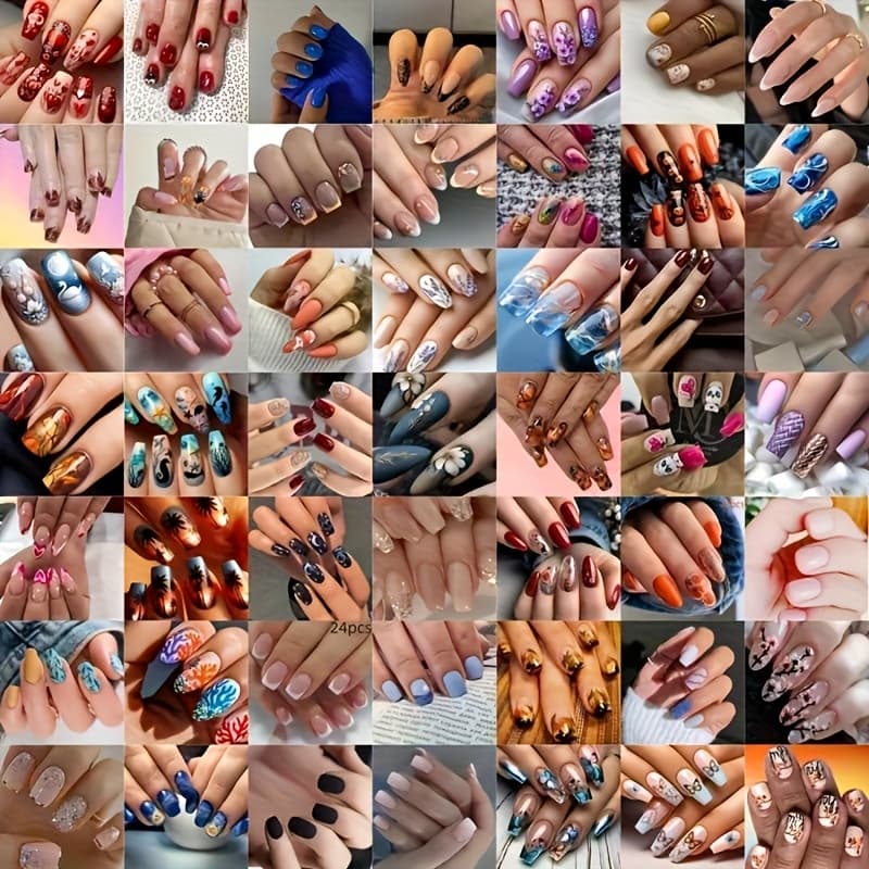 TEMU 48pcs Manicure Random Mix Manicure, Reusable Fake Nails For Festive , And Nail File Included