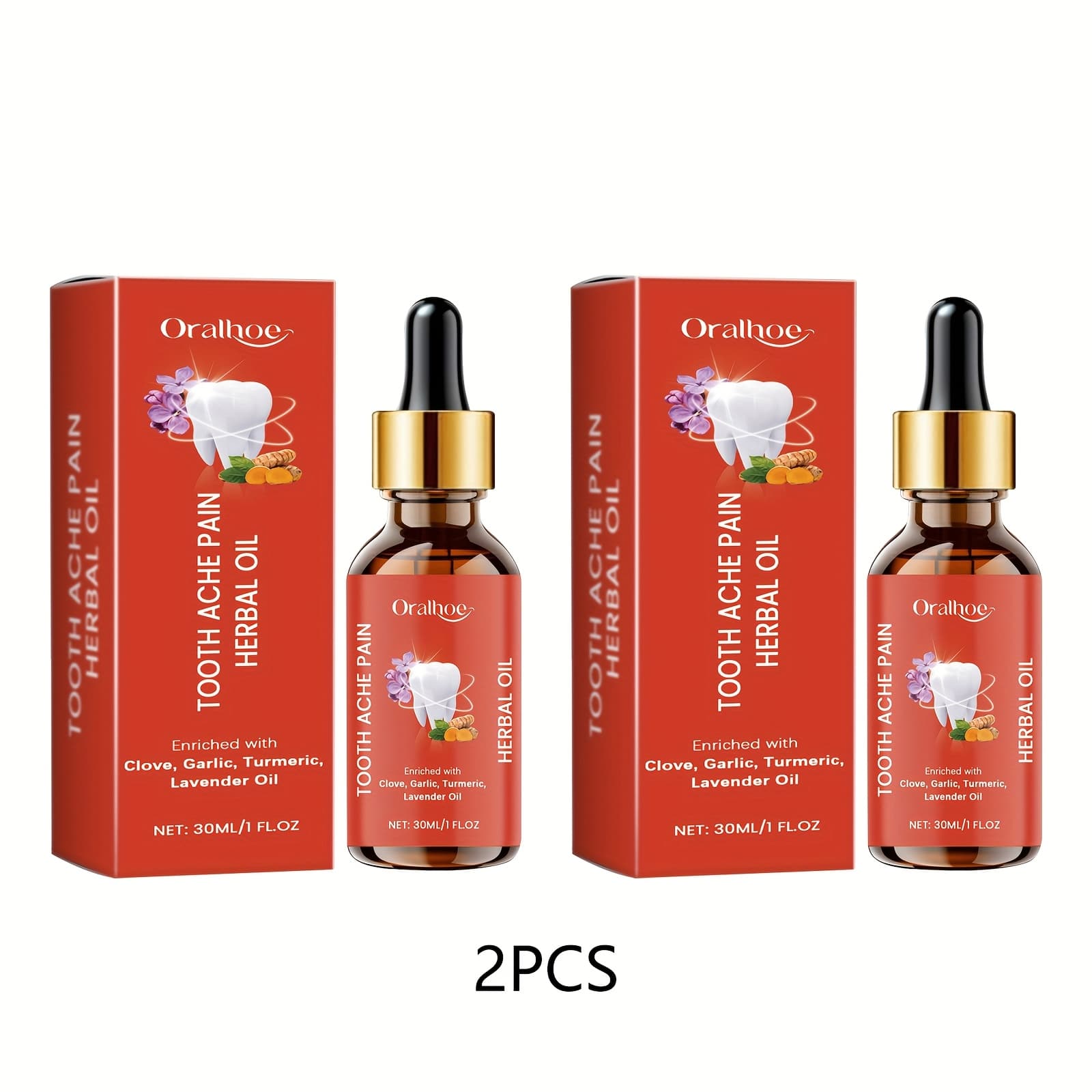 TEMU 2pcs Oralhoe Tooth Essential Oil Set 30ml, Herbal With , Garlic, Lavender Turmeric Root Oils Freshener, Alcohol-free, Cooling For Daily Oral Care, Freshener|herbal Tooth Care|essential Oil Blend