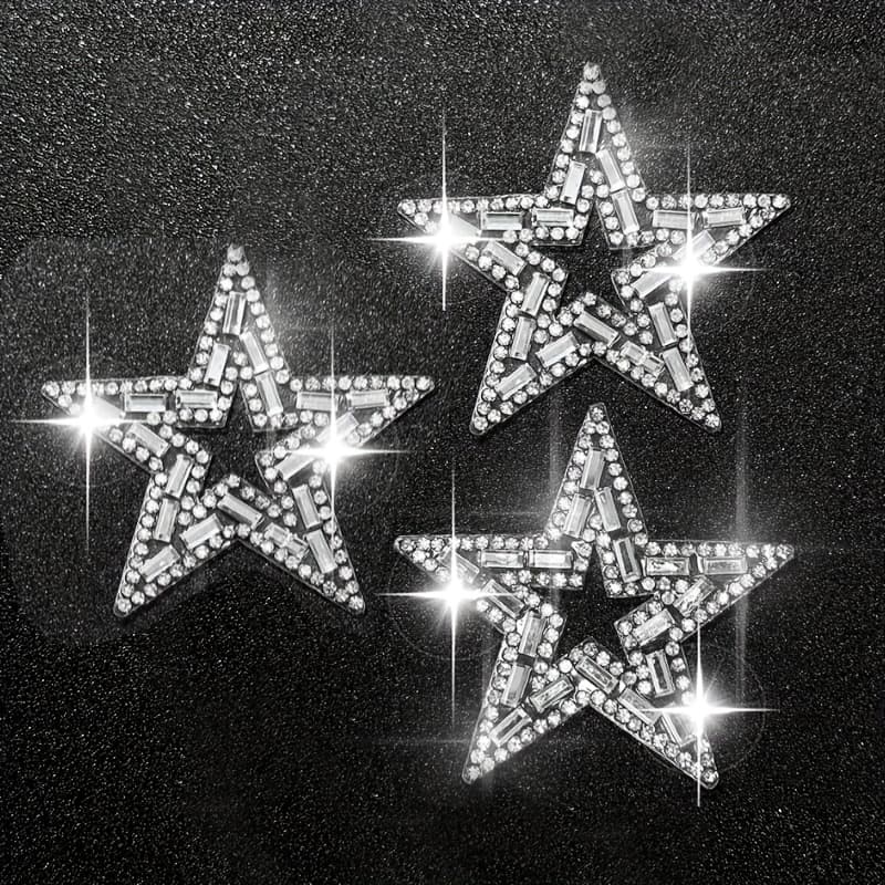 TEMU 3pcs 6cmx6cm Sparkling Silvery Hollow Star Patches, Iron-on Appliques For Diy Jeans, Bags, Shoes, Hats, And Jackets Fashion Accessories