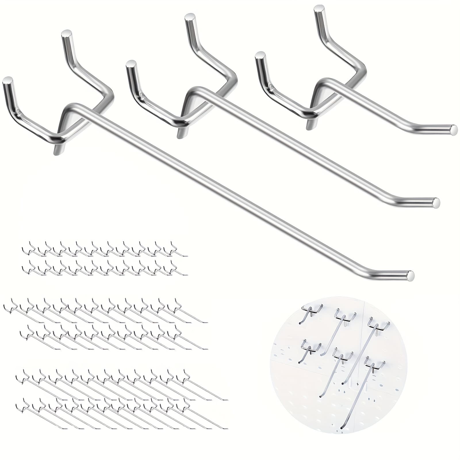TEMU 66 Pack 2/4/6 Inch Hooks, 1/4" Heavy Duty Peg Board Shelving Hooks Accessories, Peg Board Tool Hangers Fit For 1/4" Pegboard Hanging Tools Garage, Craft Organizing, Kitchen, Store