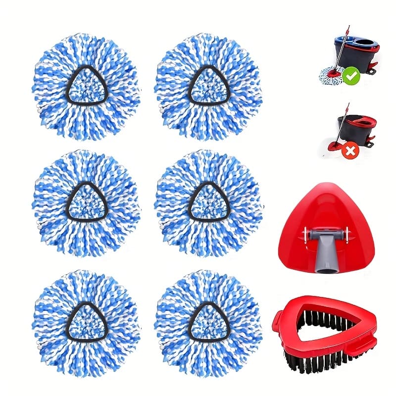 TEMU 6 Pack Spin Mop Replacement Head Blue, 1*scrub Brush And 1*base, Microfiber Spin Mop Head, Machine Washable, Deep Cleaning For Floor, House, Kitchen