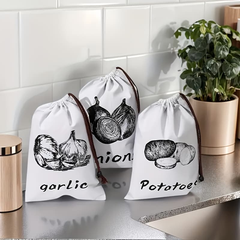 TEMU 3pcs Reusable Potato Onion Storage Bags - Keeping Anti-sprouting, Drawstring Closure, Mixed , Suitable For Storing Potatoes, Onions And Vegetables