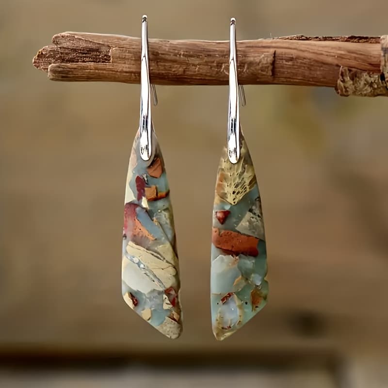TEMU Vibrant Natural Stone Pendant Earrings With A Bohemian Resort Style, Perfect For . An Ideal Gift For Special During The
