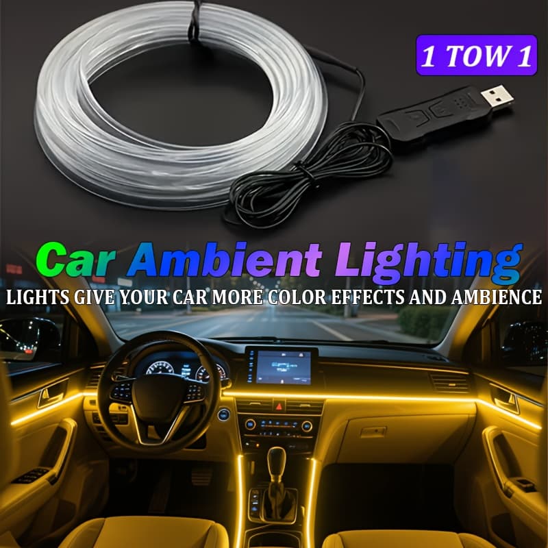 TEMU 300cm/118 Inch Rgb Led Car Interior Neon Light Set, 16 Million Colors, Synchronized With Music, Usb Car Led Strip, Controlled By App, Button Operation