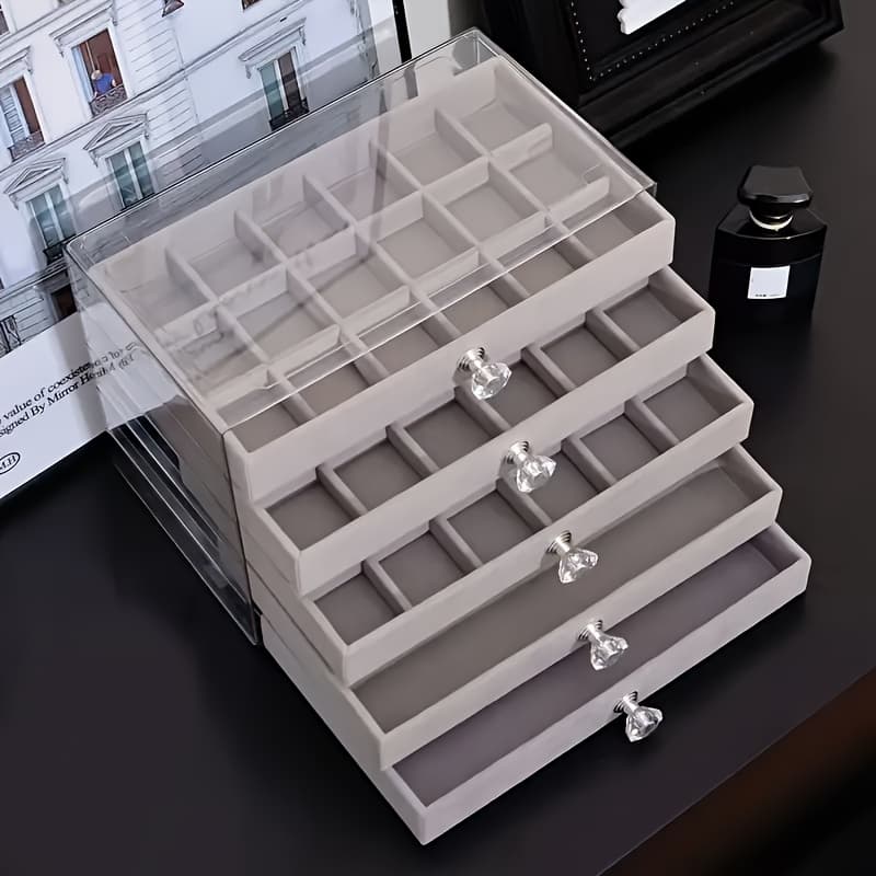 TEMU 5-tier Luxury Plastic Jewelry Box With Layers & Drawer - Desktop Organizer Tray Suitable For Earrings, Hair Clips, Brooches, Dressing Table Storage - Gift For (valentine's Day, ),