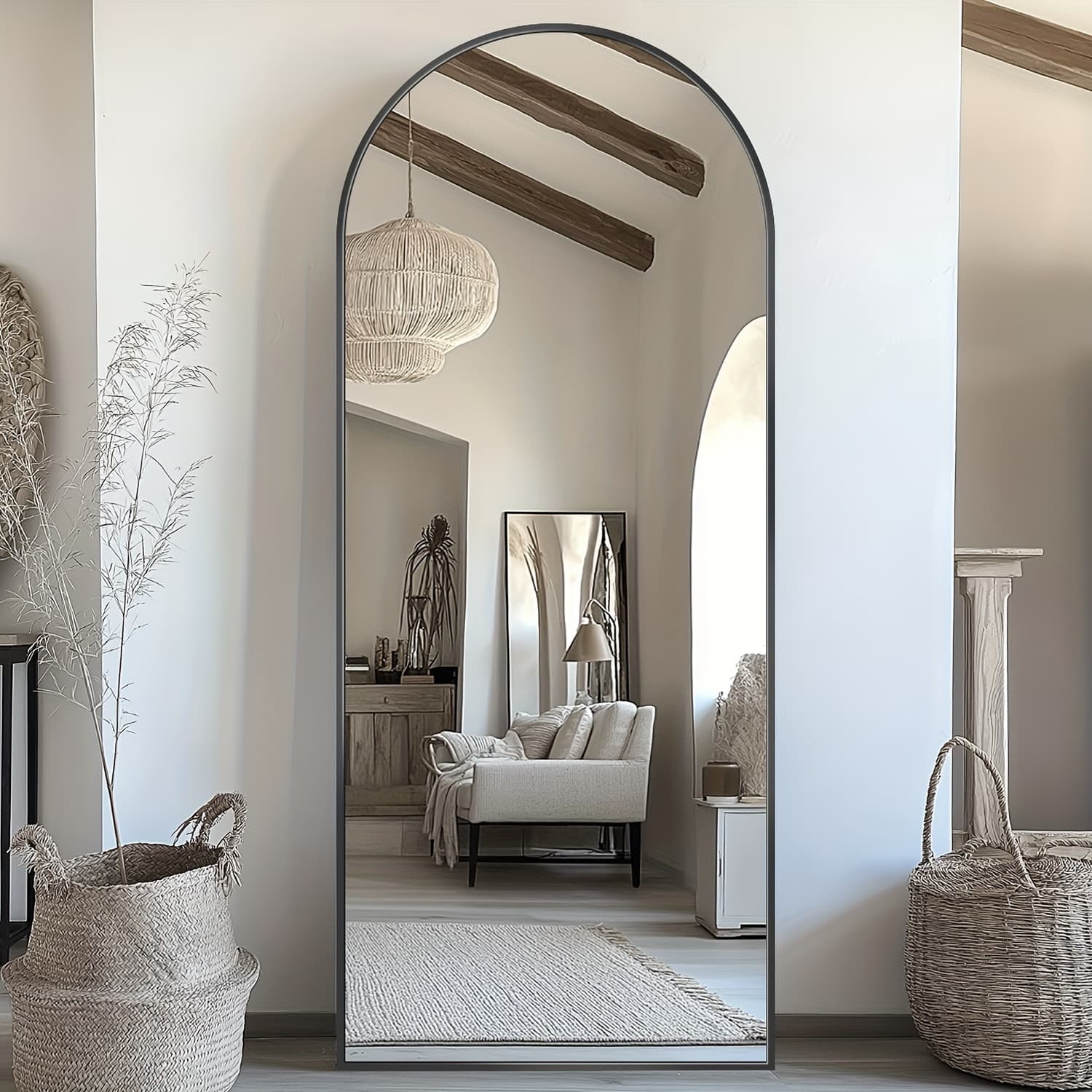 TEMU Ladynow Full Length Mirror, Arched Floor Mirror Freestanding, Floor Standing Mirror Full Body Mirror With Stand For Bedroom, Hanging Mounted Mirror For Living Room