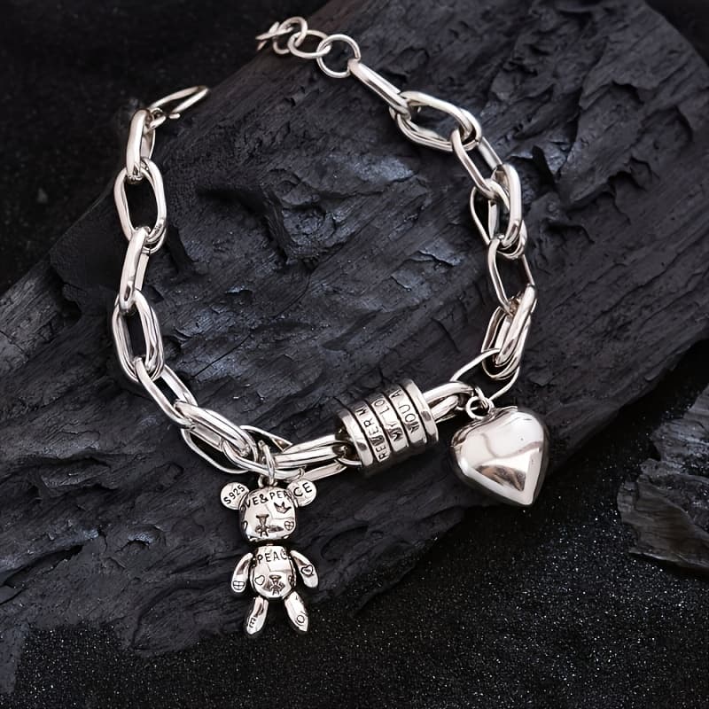 TEMU 925 Sterling Silver Vintage Bear Bracelet For Women - Great For Everyday Use, Presents & Music Events, Elegant Jewelry , A Perfect Gift Idea For Mom This