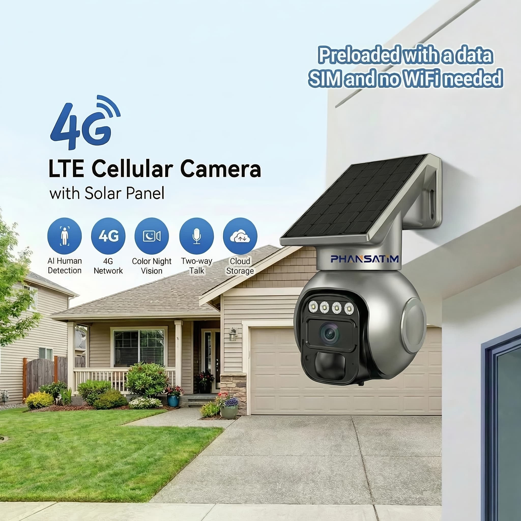 TEMU 4g Lte Cellular Security Camera, Sim Card Included, No Wifi Needed, Detection, Pan Tilt, 2-way Talk, Night Vision, Works With /at&t/, Ip65 Waterproof