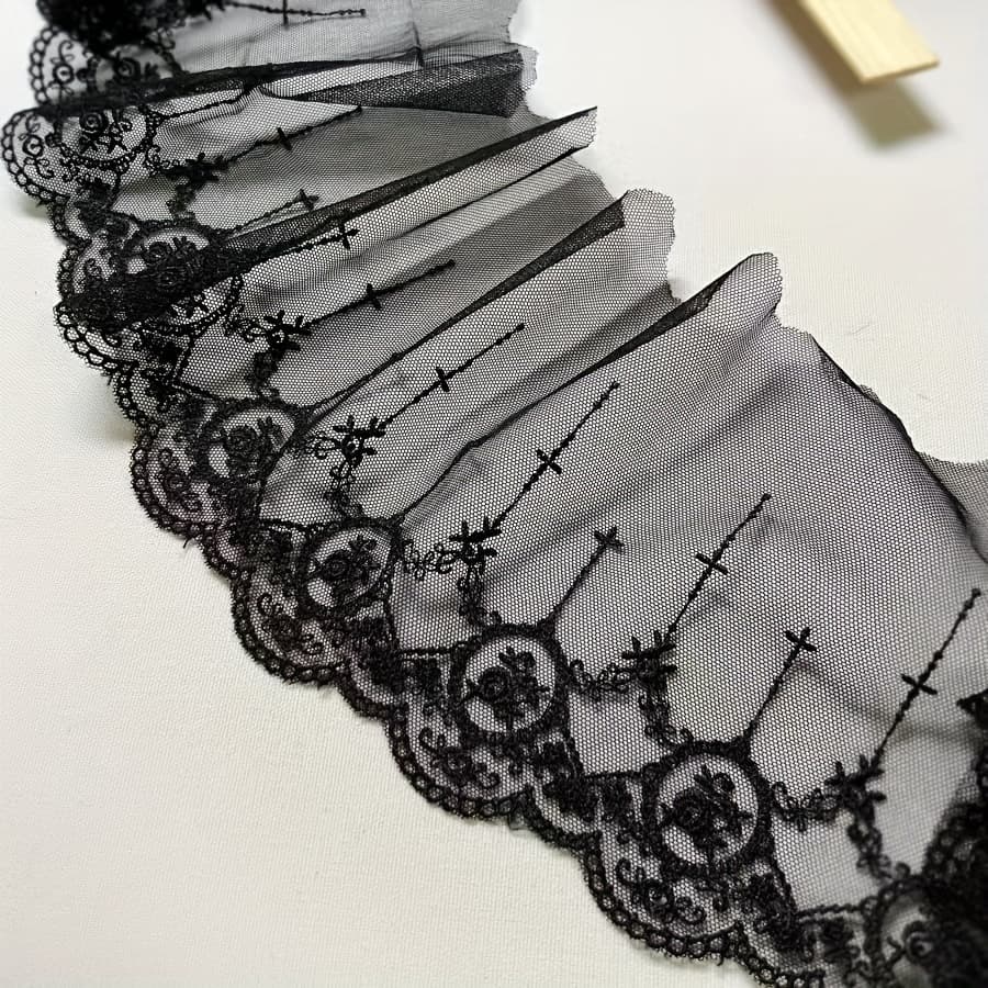 TEMU Handmade Clothing Accessory, Rose Embroidery, Lace Width 13cm