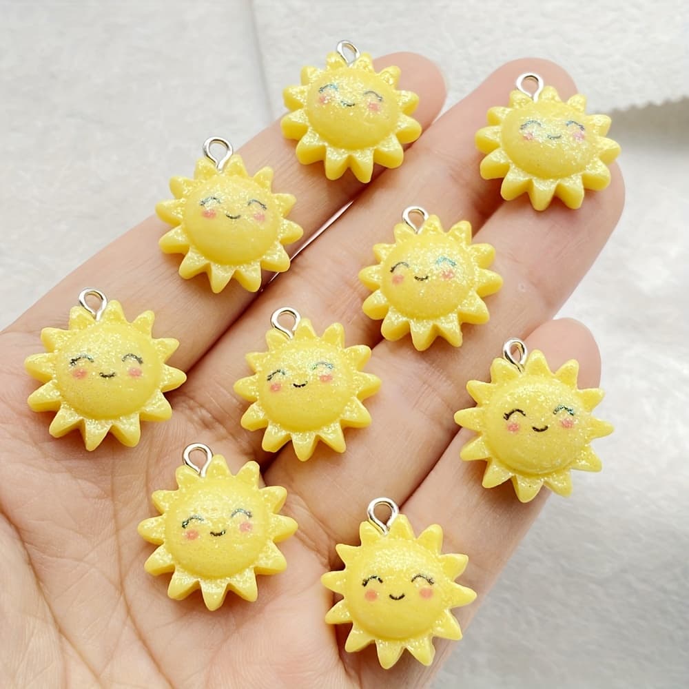 TEMU Vibrant Resin Cute Cartoon Sunflower Pendant -10/16pcs, Fashionable Diy Earrings And Jewelry | Festival Theme