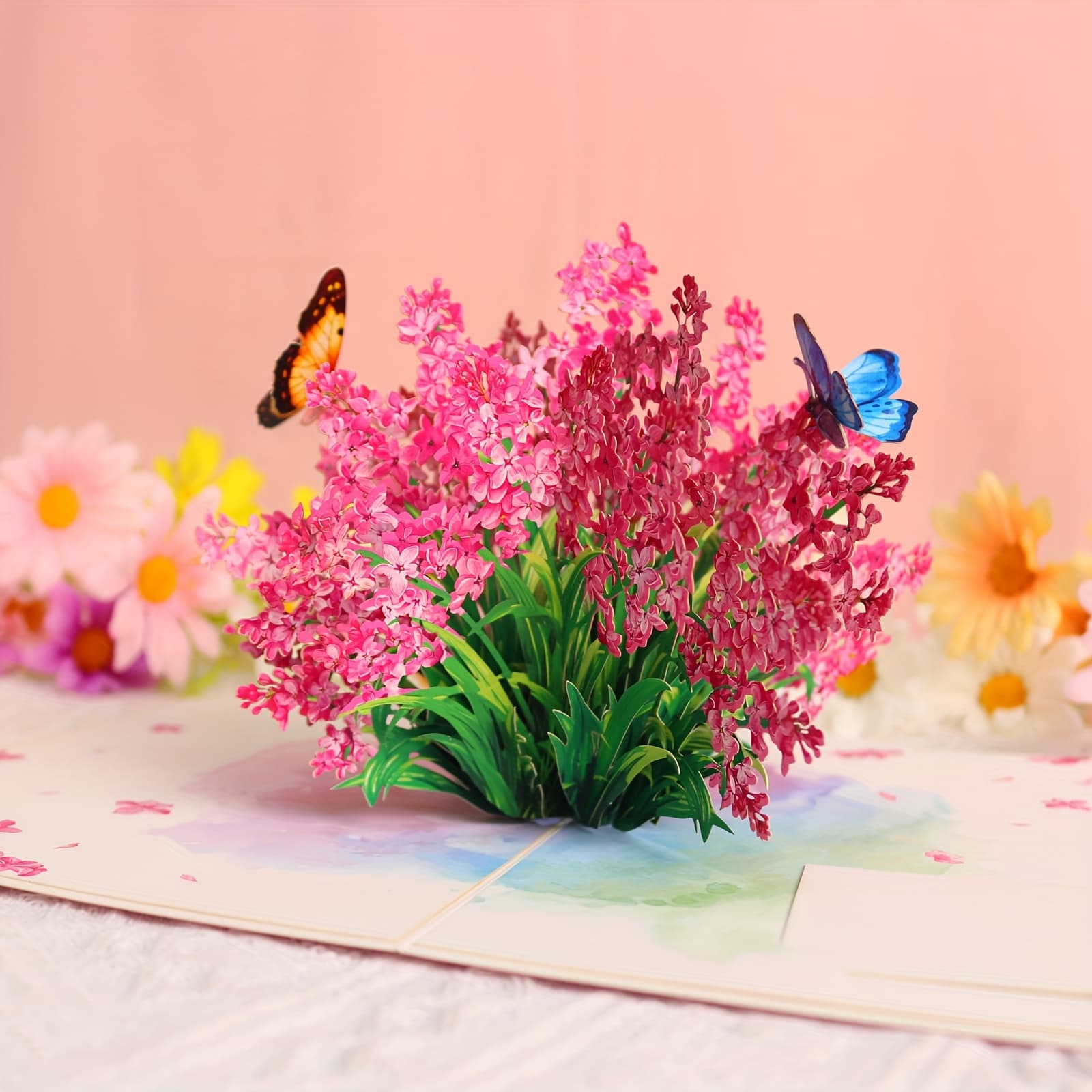 TEMU 1pc Lilac Flower And Pop Up Card With Note Card And Envelope, Happy , Happy Birthday, Wedding, Valentine's Day, Anniversary Card Birthday Invitation Decoration