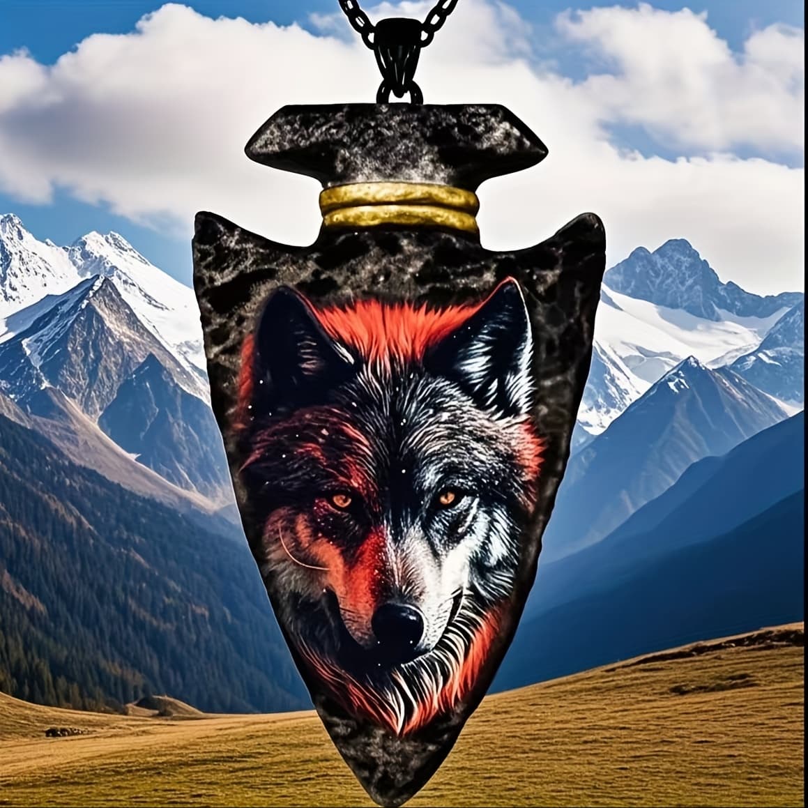 TEMU Men's Trendy Jewelry Accessory Featuring A Geometric Pendant With A Punk Hip Hop Wolf Design, Perfect For Street Style Gifts