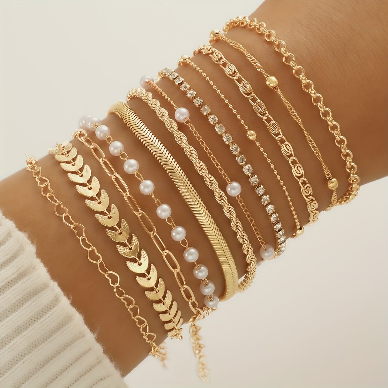 TEMU 12pcs Elegant And Beaded Chain Bracelet Set For Women - Perfect For Dating, Holidays, And , Versatile Additions For All , Everyday Bracelet Set | Fashion Additions Set | Durable Alloy