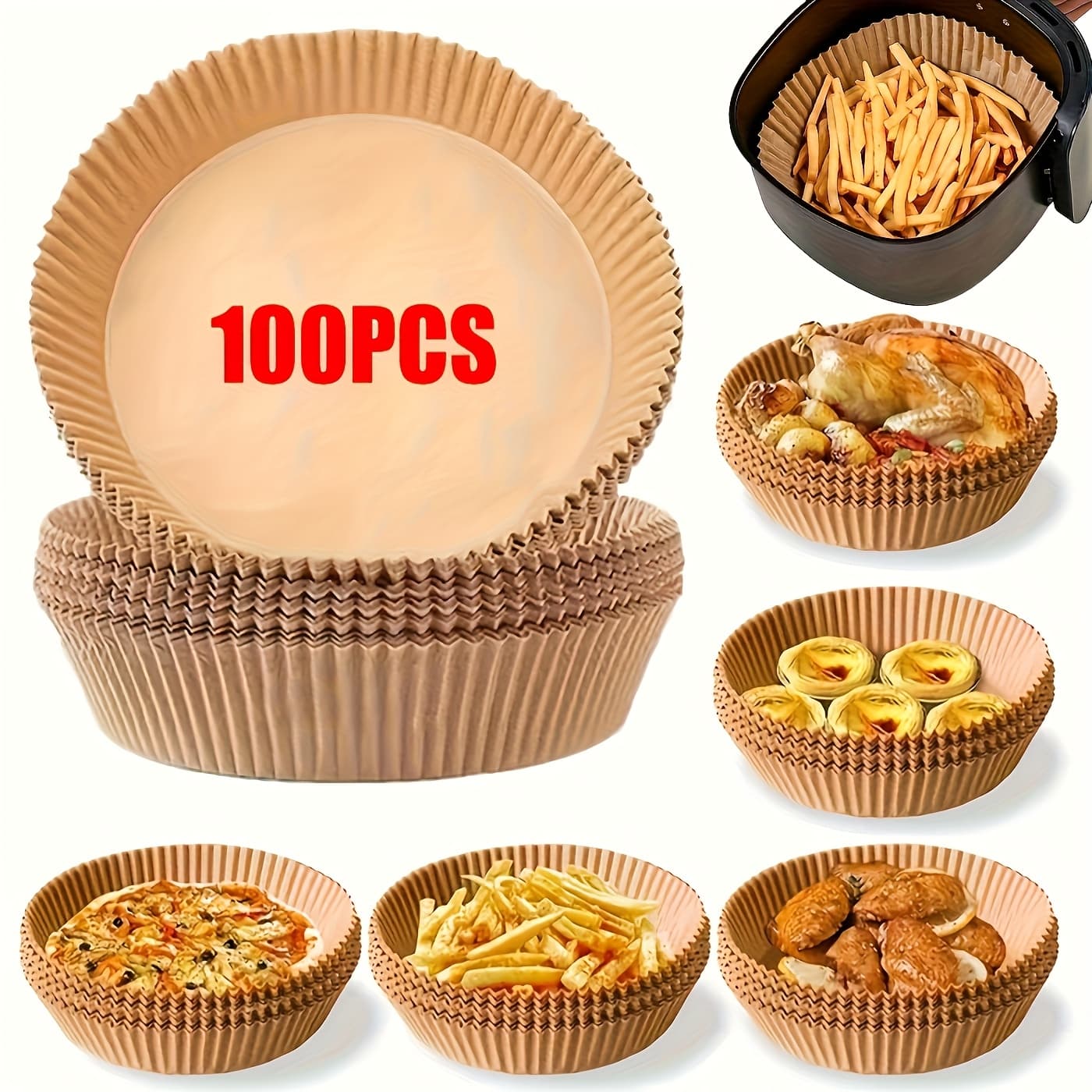 TEMU 100 Air Fryer Mats - 7.9-inch Round, Unbleached And Oil-resistant Baking Paper, Perfect For Healthy Cooking, Baking, Grilling, And Microwave Use - Essential For Festivals Father Gift