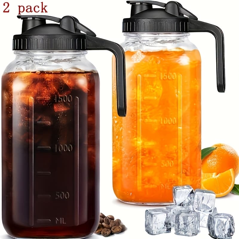 TEMU 64 Oz. Leak-proof Glass Mason Jar With Lid A , Easy-to-clean Container Perfect For Storing Milk In The Refrigerator, As Well As Juice, Tea, Iced Coffee, And Other Beverages. Ideal For Daily Use.