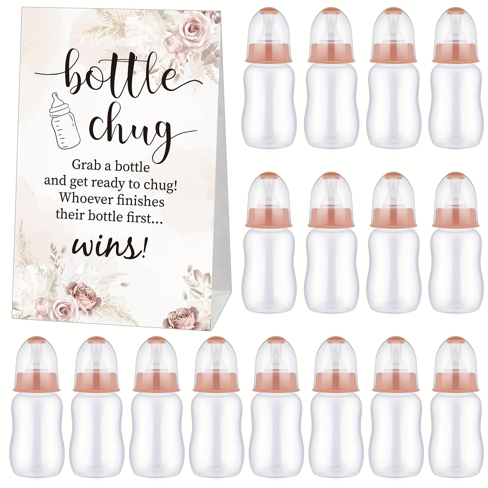 TEMU Gift For Her/him 20pcs Bottle Chug Baby Shower Game Sign 20pcs Baby Bottles Shower Favor Plastic Greenery Flowers Bear Elephant Gift Set For Gender Reveal Party(boho, Brown)easter