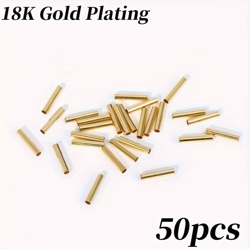 TEMU 50pcs 18k Gold Plated 2*10mm Tube Beads Spacer Beads For Jewelry Making, Brass Smooth Tube Beads Jewelry Material Wholesale