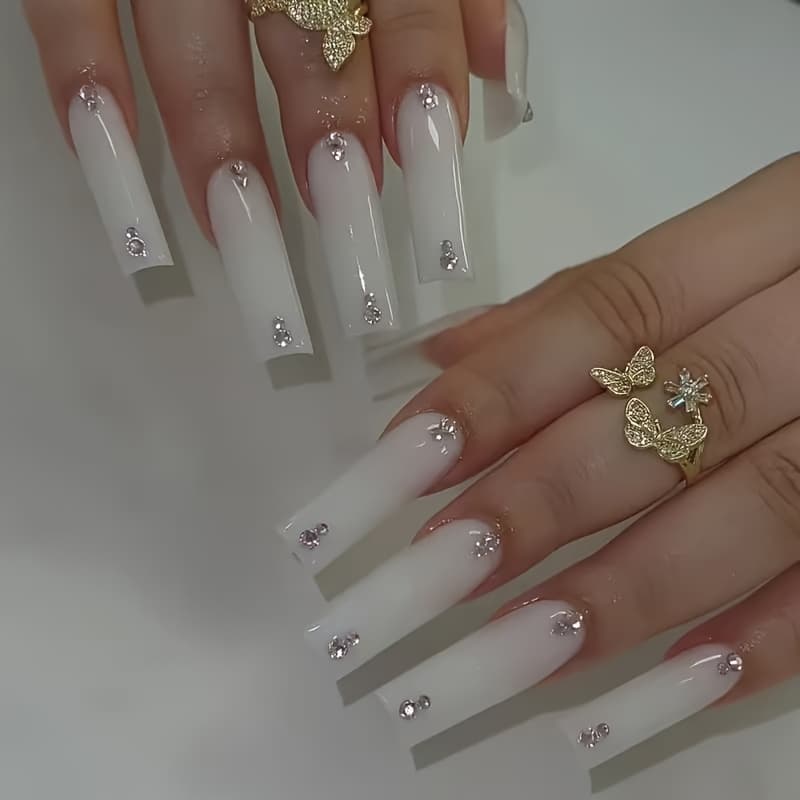 TEMU 24pcs Extra Long Rectangle High Gloss Press-on Wearable False Nail Stickers