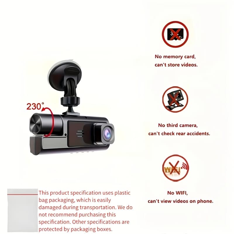 TEMU 1080p 3 Cameras, Vehicle Driving Recorder, Front And Rear Built-in Cameras, Vehicle Camera, 170 Wide Angle, Optional , 16gb, 32gb Cards, Loop Recording, - Perfect Vehicle Security Camera