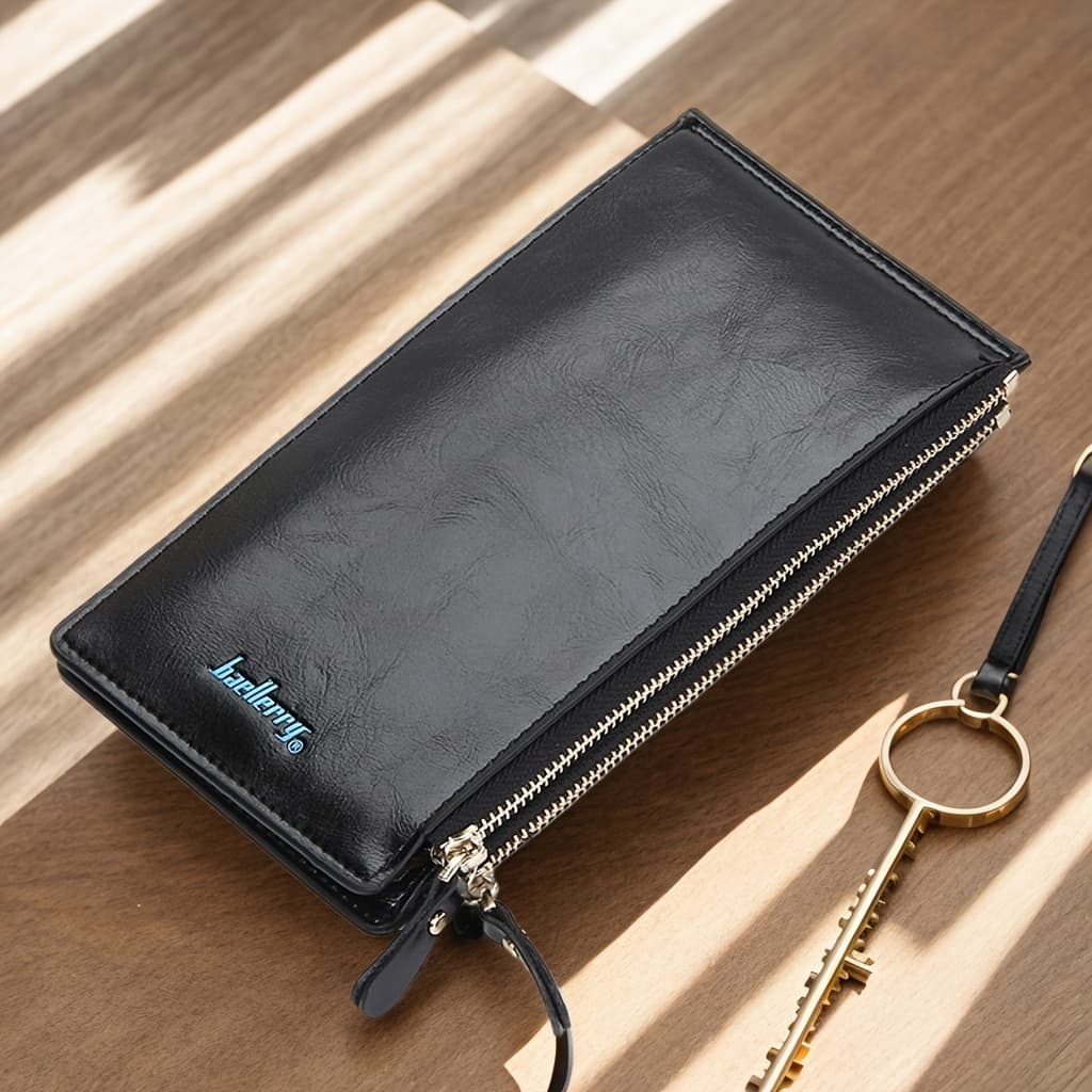 TEMU Double Zipper Women Long Wallet, Oil Wax Clutch, Multi Credit Card Holder Purse Cellphone Handbag For Festivals Best Gift