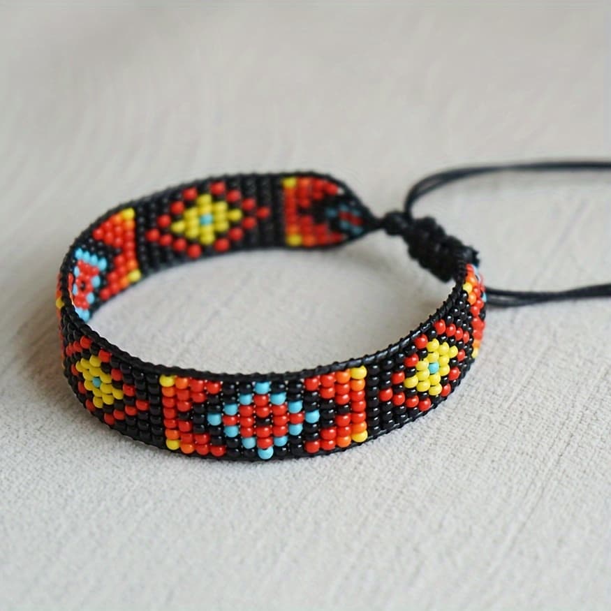 TEMU Rice Bead Woven Drawstring Bracelet Bohemian Style Vacation Women's Fashion