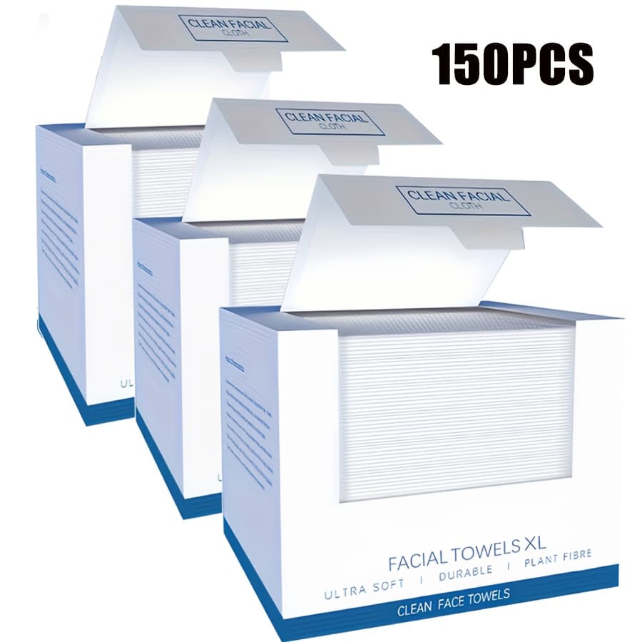 TEMU 26*30cm 50/150pcs Disposable Facial Towels, , Unscented Cleansing Wipes For Skin Cleaning, Suitable For Types, Makeup Remover And Thick Cleansing Towels -- 50 Sheets Per Box.