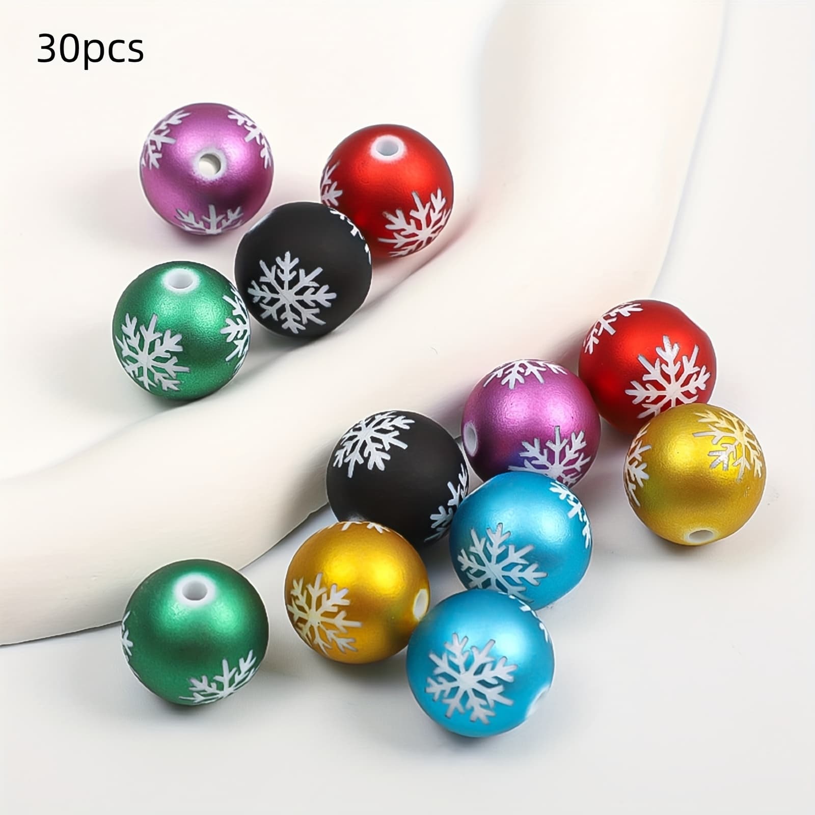 TEMU 30pcs Christmas Snowflake Pattern Beads, 16mm Colorful Round Acrylic Matte Winter Beads For Jewelry Making Bracelet Necklace Diy Craft Supplies (multicolor)