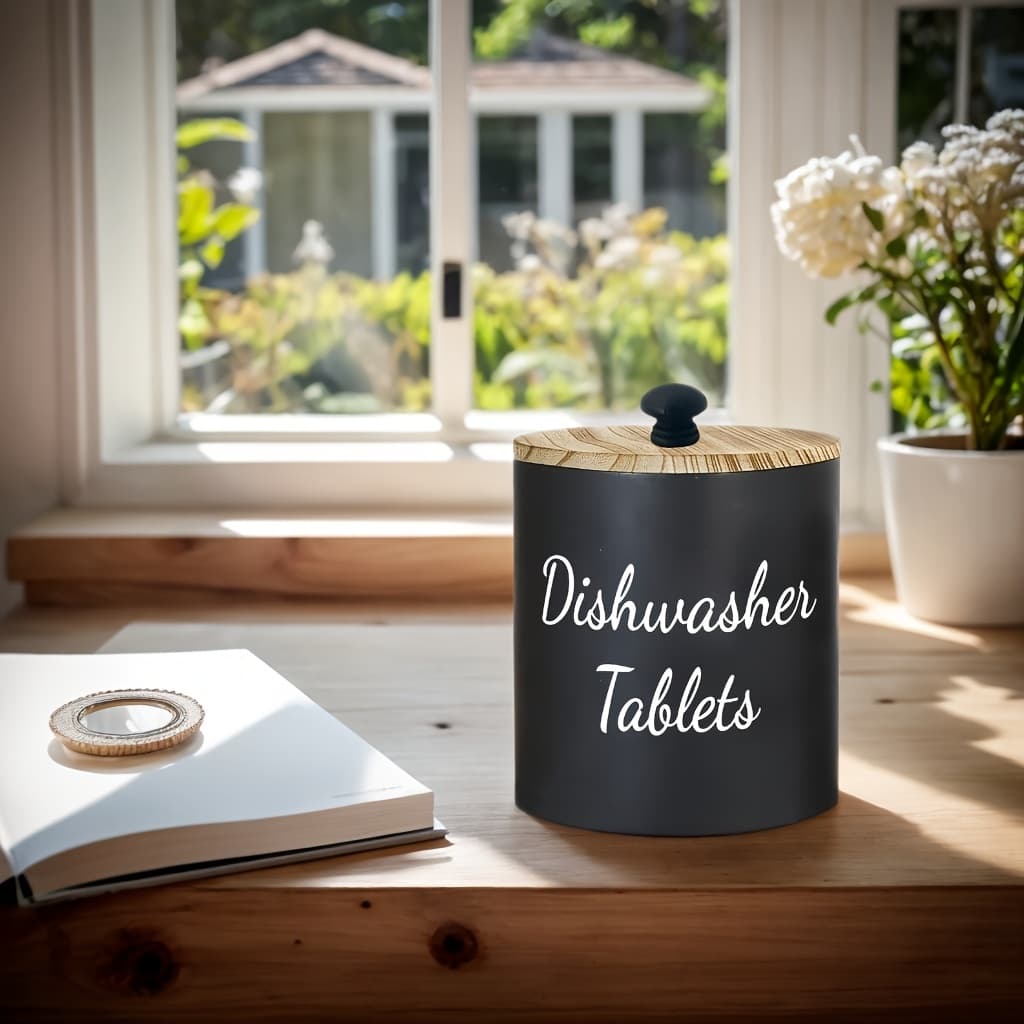 TEMU Rustic Wood Dishwasher Pods Holder With Lid - Round Kitchen Organizer For Detergent Capsules, Farmhouse Decor Gift For Father's Day And Housewarming|black, White